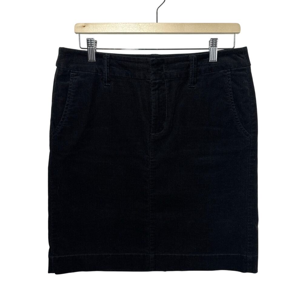 Eddie Bauer Black Corduroy Mini Skirt Sz 8 Pockets Stretch Cotton Zip Front